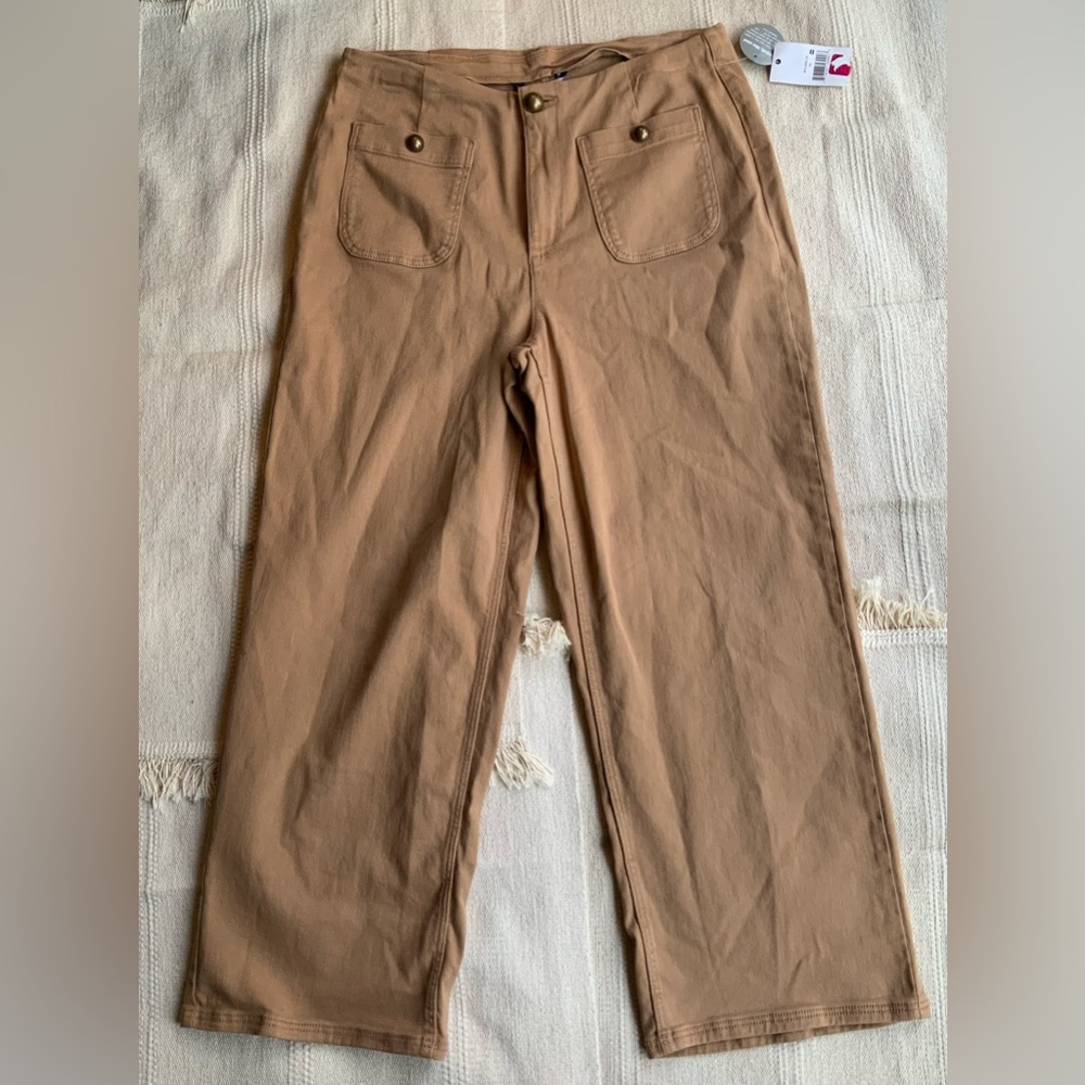 Women’s Denim Jeans Size 14 Button Pockets Wide Leg Ophelia Roe Brown